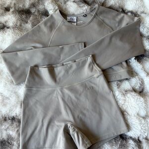 AYBL Beige Long Sleeve Top and Shorts Set
